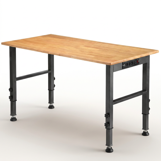 48 In. W X 24 In. D Heavy-Duty Capacity Adjustable Workbench Work Table Hardwood Top with Integrated Power Outlet — Studio Shot