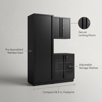 Regular Duty Welded 54.5 In. W X 75 In. H X 19.6 In. D 21-Gauge Steel 3-Piece Garage Storage System in Black — infographic