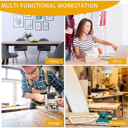 70 In. W X 21 In. D Heavy-Duty Adjustable Solid Wood Top Work Table with Pegboard Power Outlets and Wheels