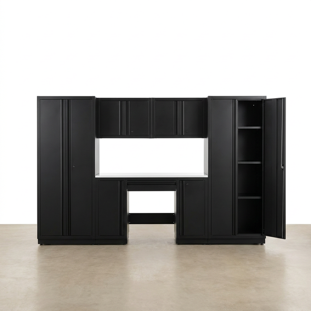 Garage Storage System Built for Heavy-Duty Organization, 24-Gauge Welded Steel, Wall-Mount, 7-Piece Set — Studio Shot