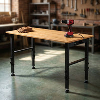 48 In. W X 24 In. D Heavy-Duty Capacity Adjustable Workbench Work Table Hardwood Top with Integrated Power Outlet — Studio Shot