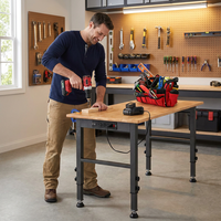 48 In. W X 24 In. D Heavy-Duty Capacity Adjustable Workbench Work Table Hardwood Top with Integrated Power Outlet — Lifestyle