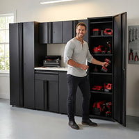 Garage Storage System Built for Heavy-Duty Organization, 24-Gauge Welded Steel, Wall-Mount, 7-Piece Set — Lifestyle