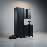 Regular Duty Welded 54.5 In. W X 75 In. H X 19.6 In. D 21-Gauge Steel 3-Piece Garage Storage System in Black — Studio Shot