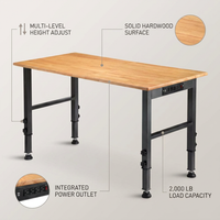 48 In. W X 24 In. D Heavy-Duty Capacity Adjustable Workbench Work Table Hardwood Top with Integrated Power Outlet — infographic