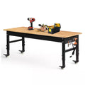 70 In. W X 21 In. D Heavy-Duty Adjustable Solid Wood Top Work Table with Pegboard Power Outlets and Wheels