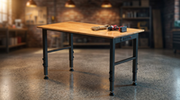 48 In. W X 24 In. D Heavy-Duty Capacity Adjustable Workbench Work Table Hardwood Top with Integrated Power Outlet — Lifestyle